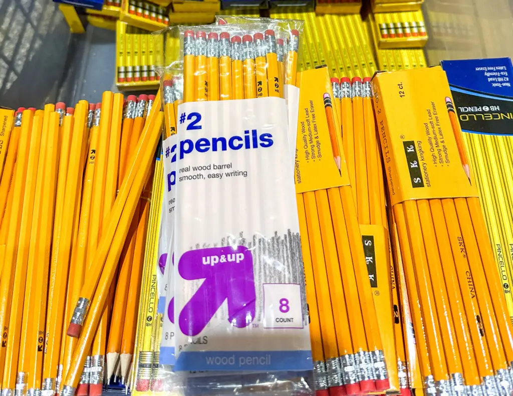 Packs of new pencils and school supplies.
